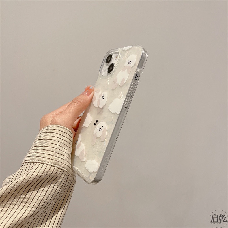 Ins Gaya Cocok Untuk iPhone 14 Pro Max Casing Ponsel iPhone Motif Ganda Print Puppy Kompatibel Dengan Iphone13 13pro 13prm iPhone 11 11pro 14plus 12Pro Max Casing Ponsel TPU Tahan Guncangan