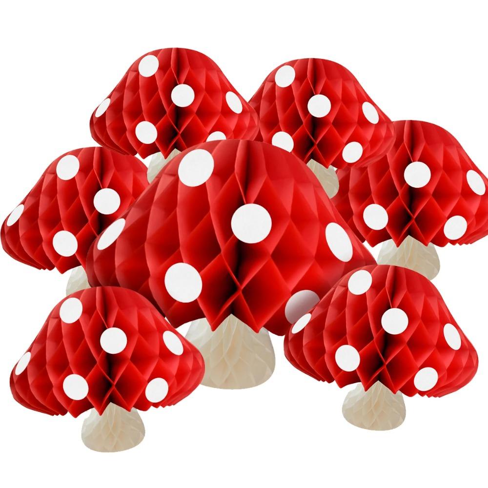 [Elegan] Mushroom Honeycomb Ball New 1pc Ornamen Setelan Pesta Warna Merah Putih Untuk Pesta Ulang Tahun/Pernikahan