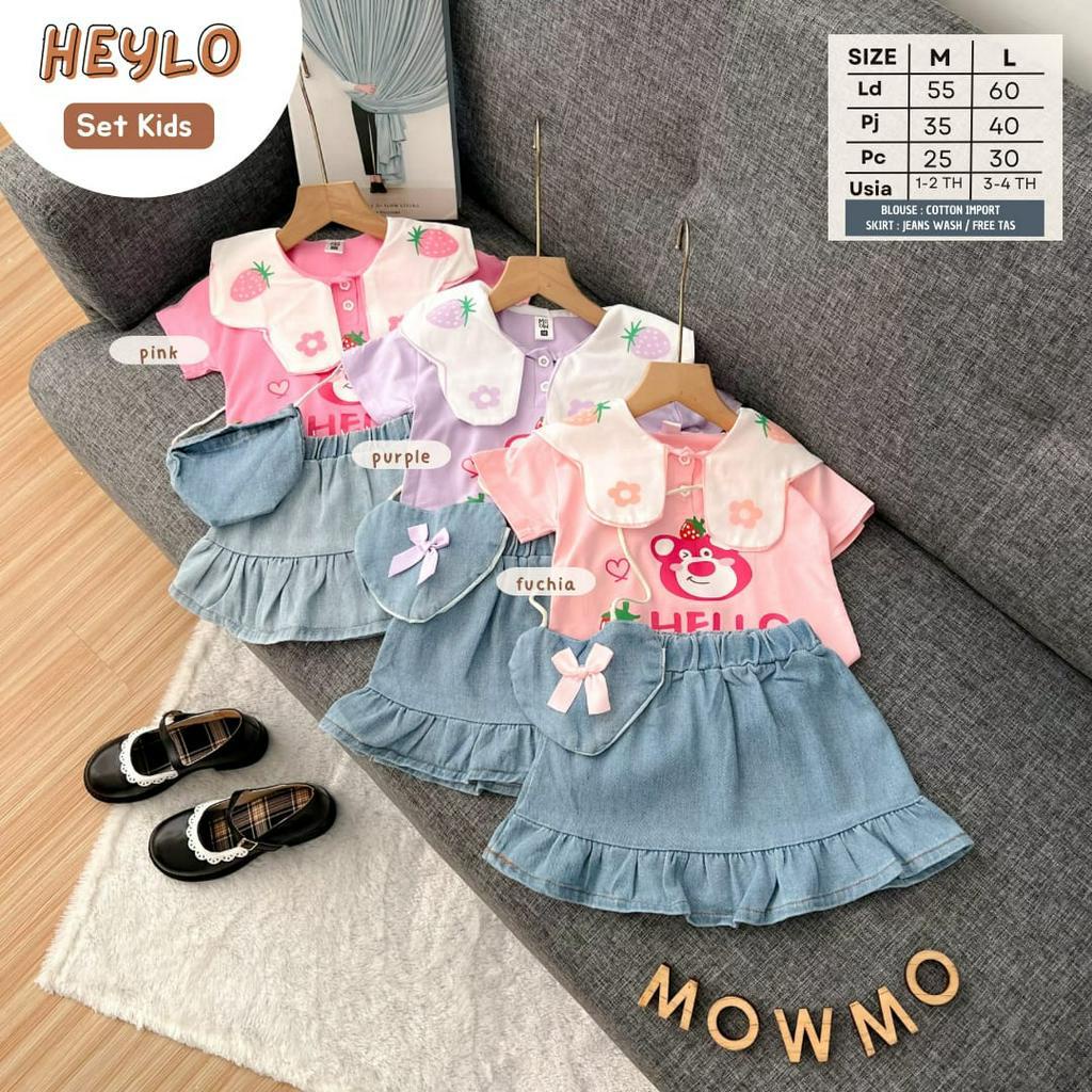 HEYLO SET ORI MOWMO KIDS | (S,1-2/M,3-4th) Setelan Anak Perempuan