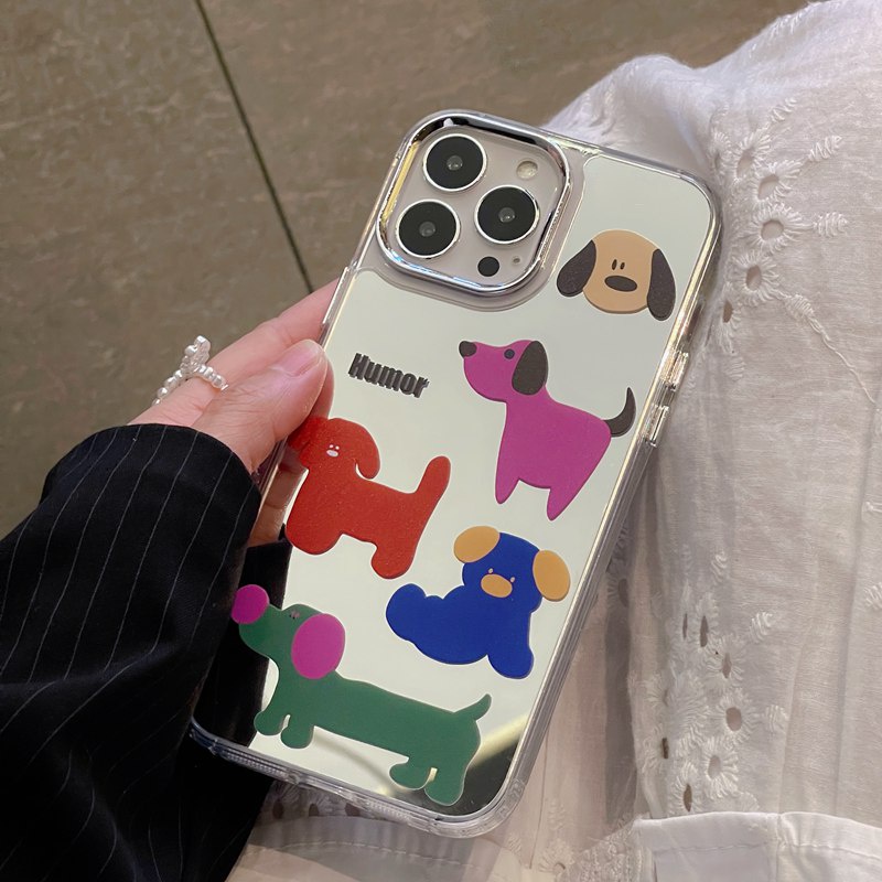 Fashion Silver Colorful Dog Mirror Soft TPU Case iP iPhone 11 12 13 14 Pro Max New FTD Casing Apple