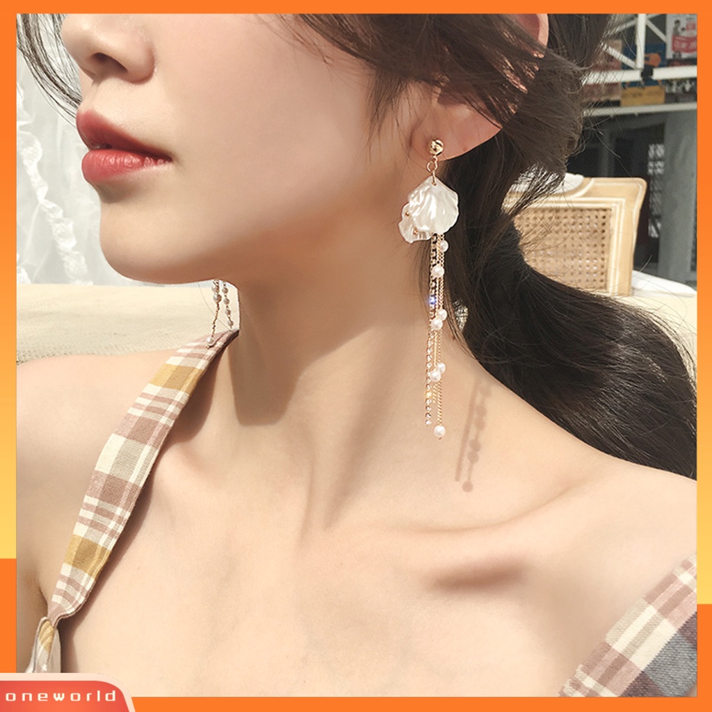 [WOD] 1pasang Lady Menjuntai Anting Mutiara Imitasi Berlian Imitasi Tahan Lama Bunga Rumbai Mewah Drop Earrings Untuk Hadiah