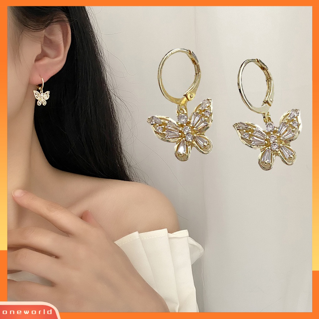 [WOD] 1pasang Anting Drop Bentuk Kupu-Kupu Zirkon Inlay Berongga Keluar Colorfast Tidak Alergi Hiasan Telinga Aksesoris Fashion Lucu Temperamen Anting Untuk Pacaran