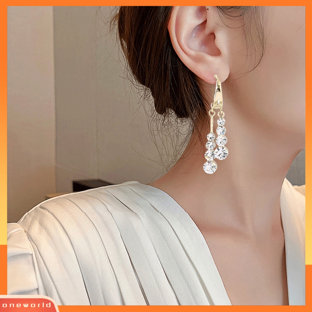 [WOD] 1pasang Wanita Drop Earrings Fashion Geometris Pengerjaan Halus Desain Mewah Ringan Alloy Berlian Imitasi Tidak Alergi Earrings Untuk Prom