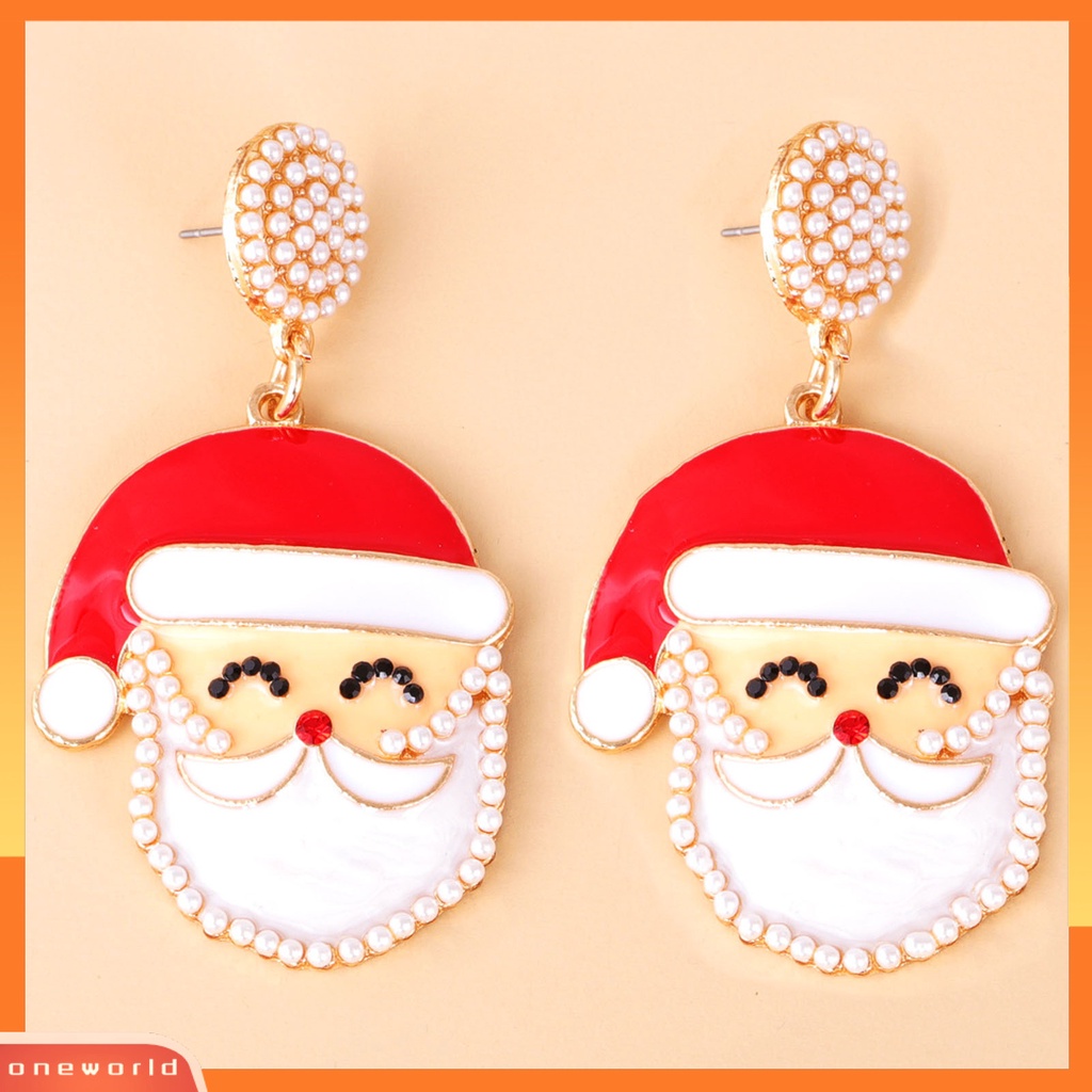 [WOD] 1pasang Anting Menjuntai Mutiara Imitasi Mengkilap Berlian Imitasi Berkilau Festival All-match Dekorasi Hadiah Xmas Natal Santa Claus Drop Earrings Wanita Fashion Perhiasan Untuk Tahun Baru