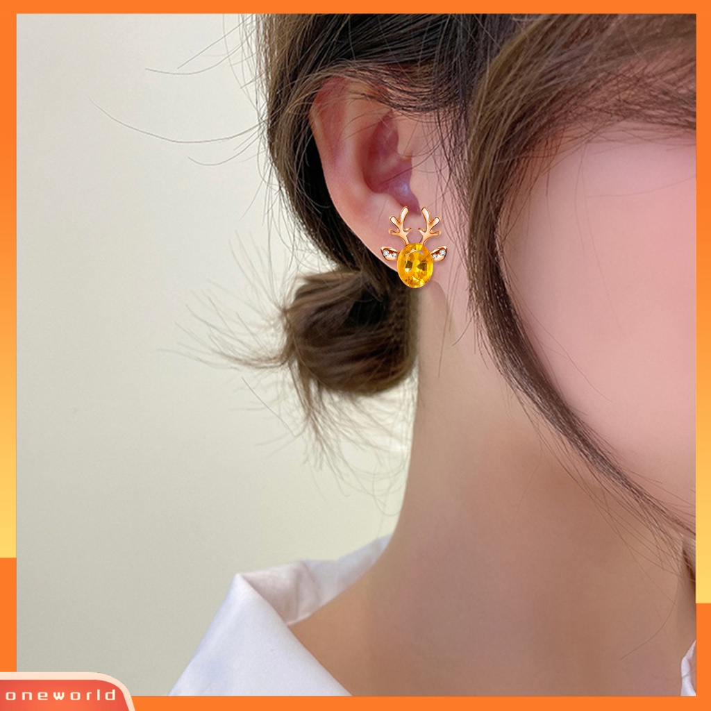 [WOD] 2pcs Natal Telinga Studs Boho Faux Gemstone Shiny Rhinestone Hias Festival Hadiah Xmas Tanduk Stud Anting Wanita Pesta Perhiasan Untuk Tahun Baru