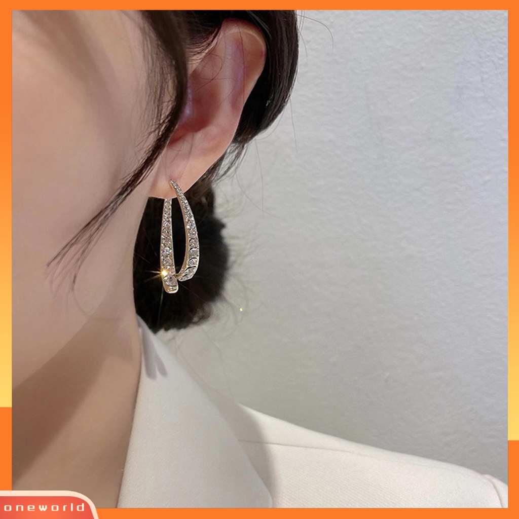 [WOD] 1pasang Romantis Pengerjaan Halus Ear Studs Wanita Cubic Zirconia Arc Fishtail Anting Elegan Untuk Tanggal