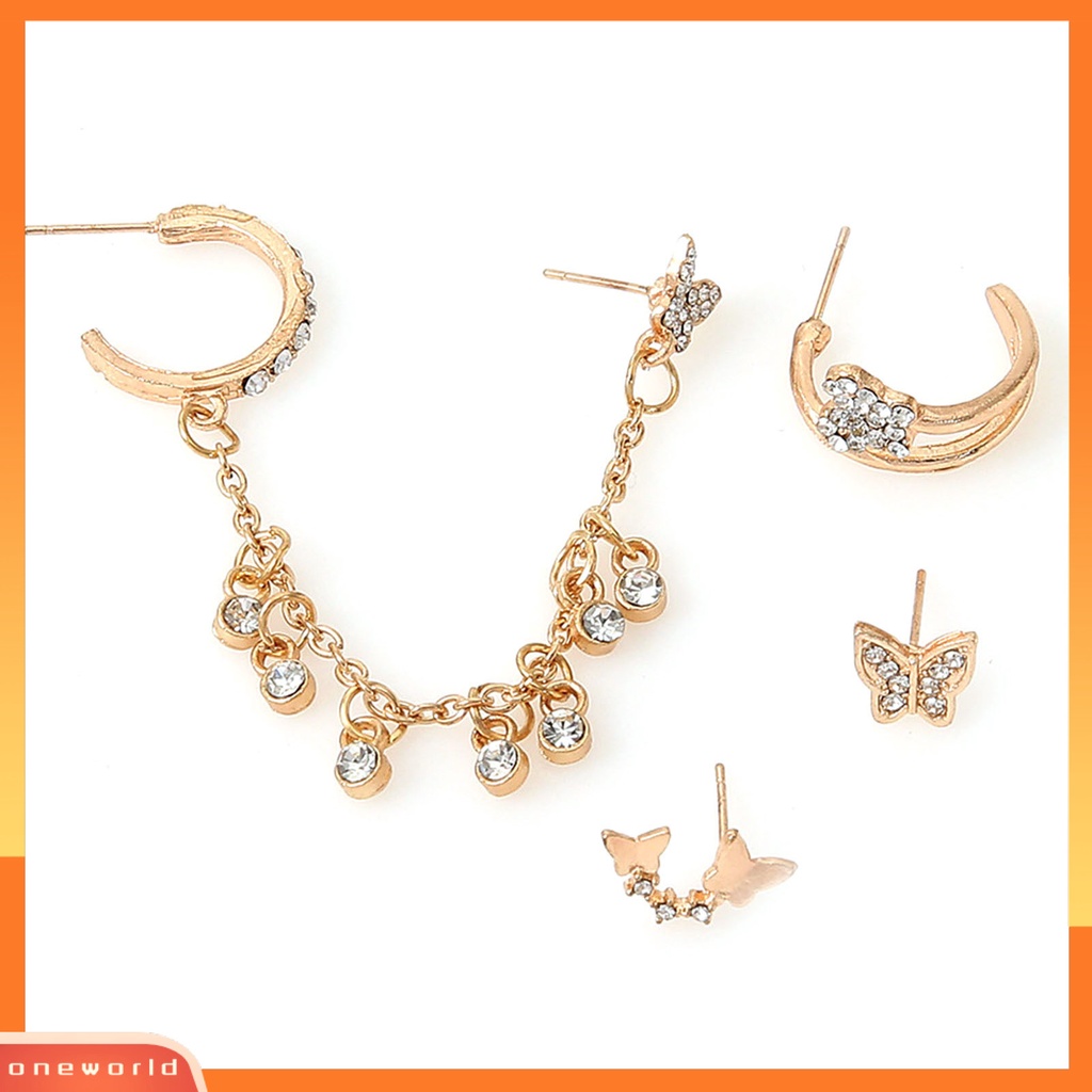 [WOD] 4pcs /Set Lady Stud Earrings Set Bentuk Kupu-Kupu Rantai Alloy Pengerjaan Yang Baik Menjuntai Earrings Set Untuk Pakaian Sehari-Hari