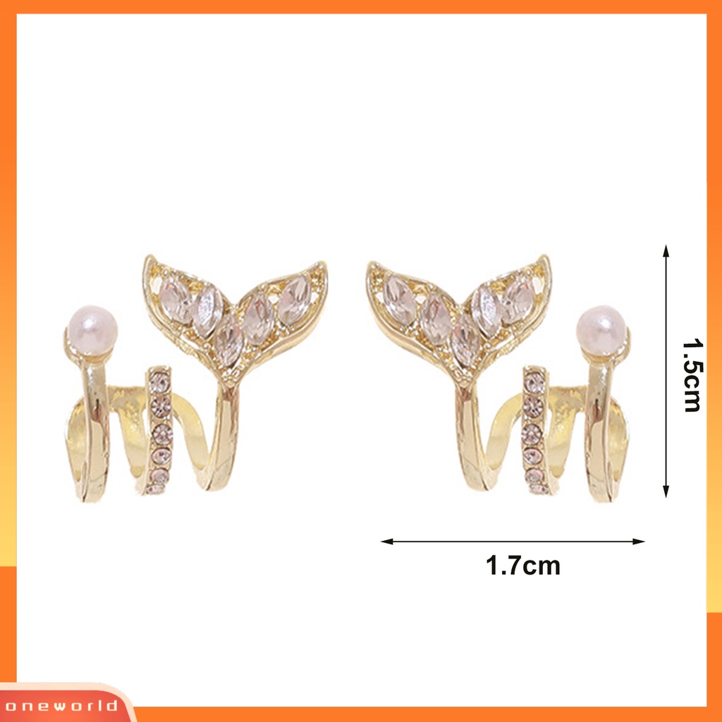 [WOD] 1pasang Manset Telinga Non-Piercing 3cakar Berkilau Tinggi Mutiara Imitasi Fishtail Desain Fashion Perhiasan Sparkling Cubic Zirconia Cartilage Earrings Untuk Perjamuan