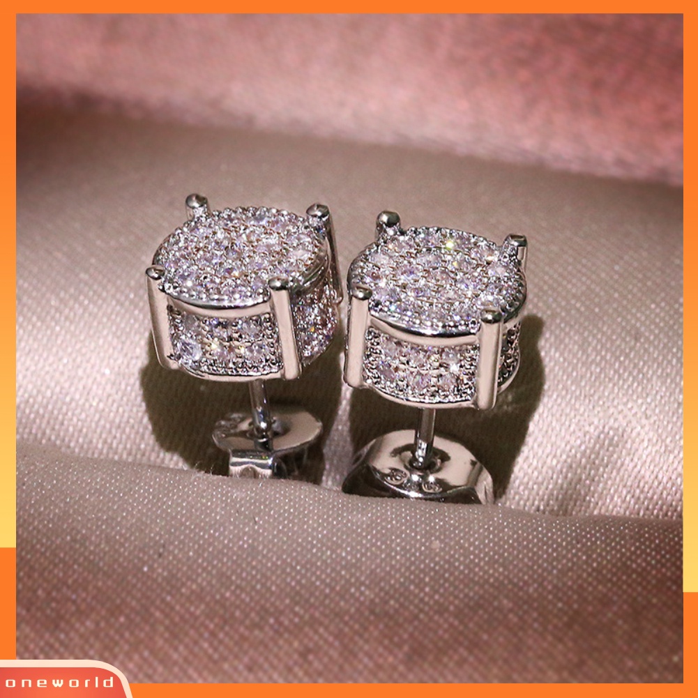 [WOD] Fashion Lady Cubic Zirconia Hias Bulat Telinga Stud Anting Tindik Perhiasan Hadiah