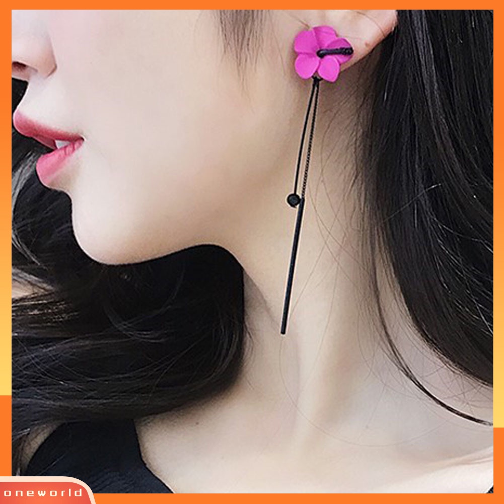 [WOD] Fashion Wanita Bunga Panjang Rumbai Rantai Liontin Drop Menjuntai Stud Earrings Perhiasan