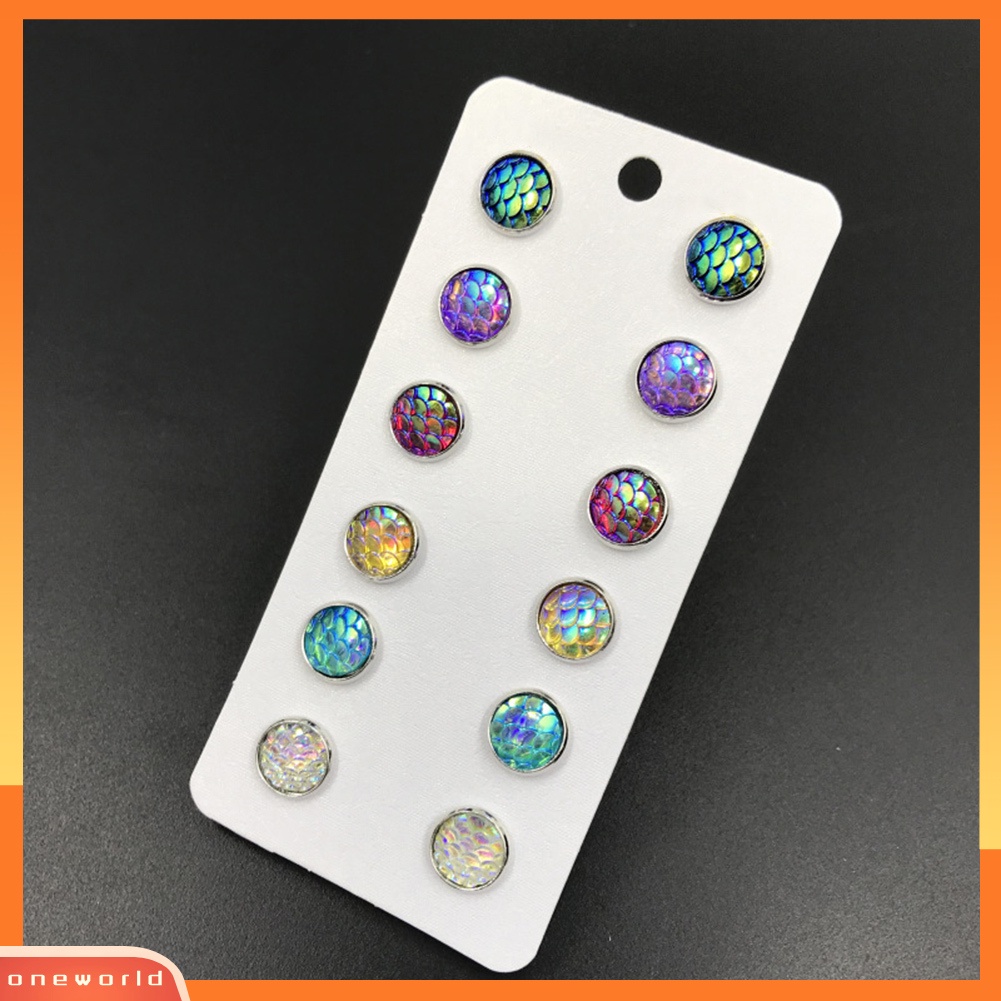 [WOD] 6pcs /Set Fashion Wanita Multicolor Pola Sisik Ikan Ear Stud Earrings Jewelry