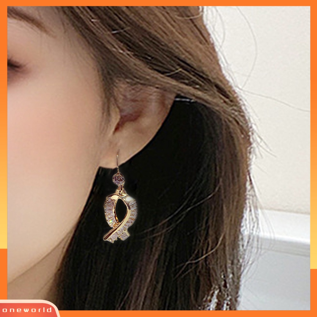 [WOD] 1pasang Anting Kait Ikatan Simpul Berlian Imitasi Perhiasan Halus Tahan Lama Drop Earrings Untuk Pakaian Sehari-Hari