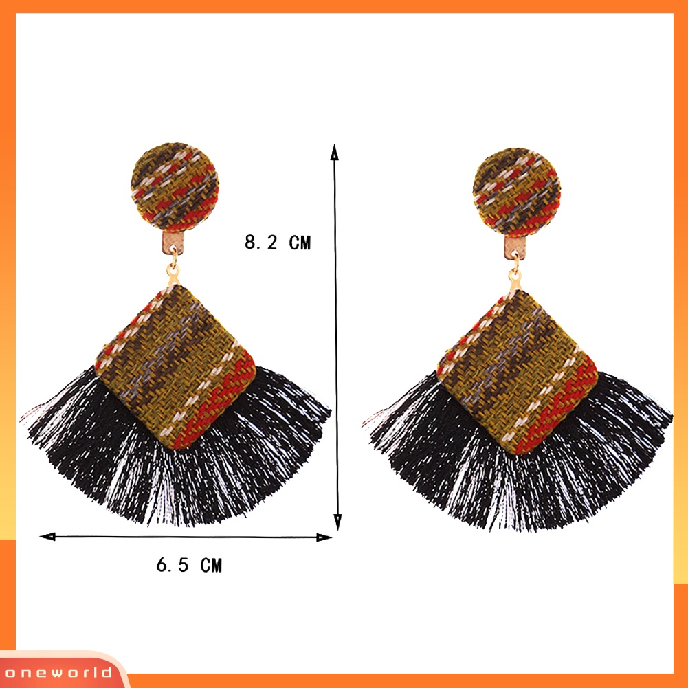 [WOD] Retro Belah Ketupat Kipas Fringe Rumbai Pesona Tenun Laporan Stud Anting Lady Jewelry