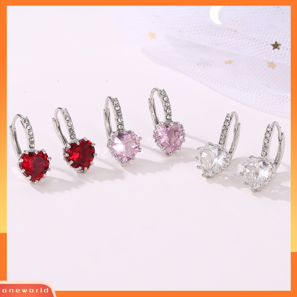 [WOD] Romantis Bentuk Hati Cubic Zirconia Hias Huggie Earrings Hadiah Hari Valentine