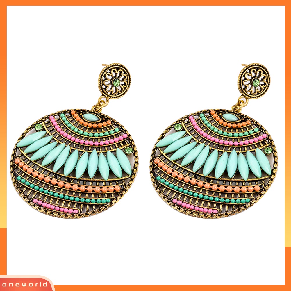 [WOD] Manik-manik Daun Boho Wanita Multilayer Berongga Menjuntai Stud Earrings Vintage Eardrop