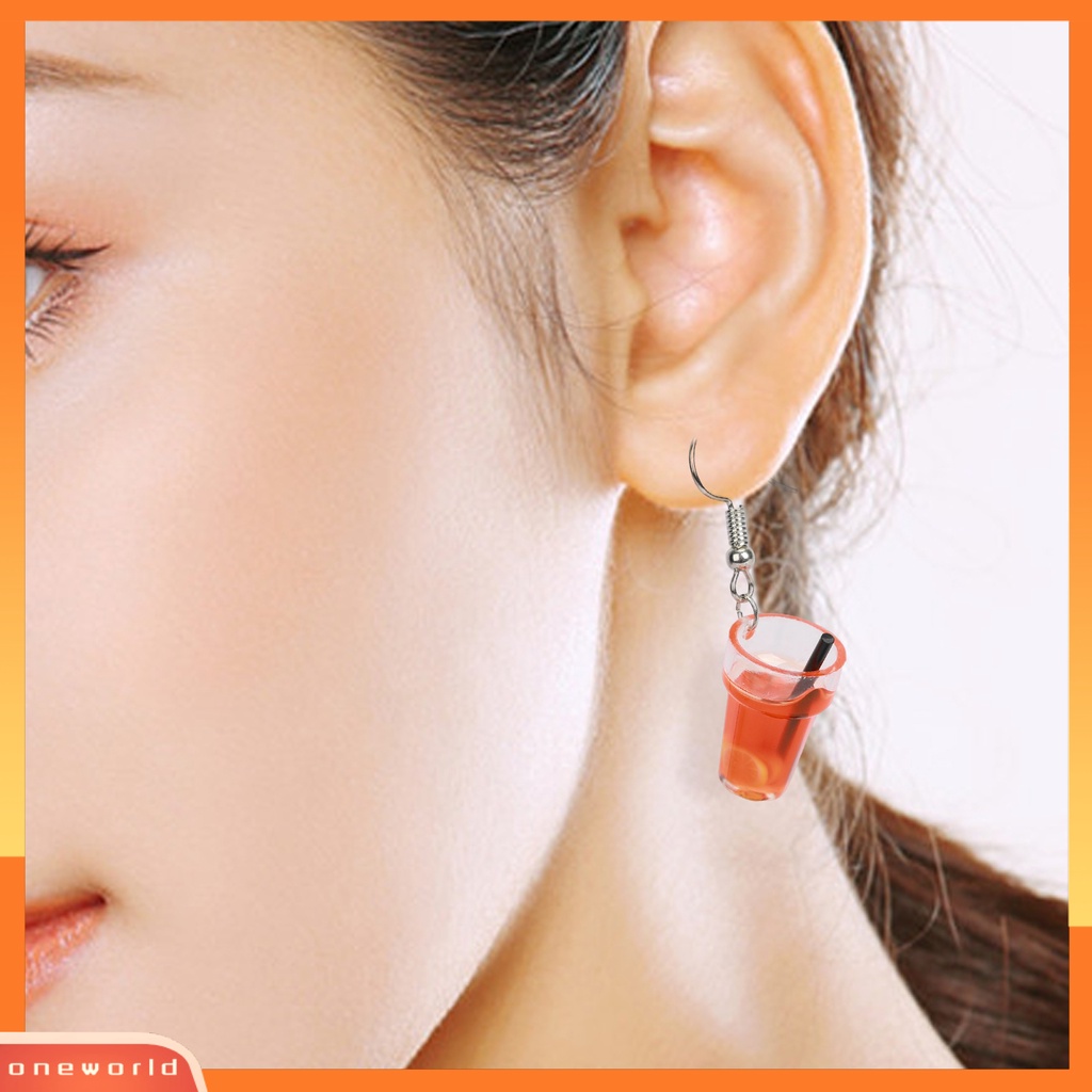 [WOD] 1pasang Drop Earrings Bentuk Indah Tahan Air Anting Resin Minum Jus Botol Liontin Telinga Perhiasan Hadiah Ulang Tahun