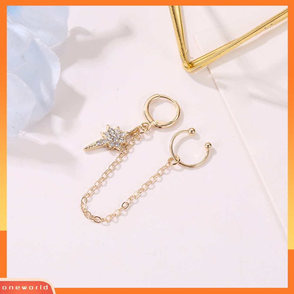 [WOD] 1pc Wanita Mode Telinga Manset Klip Rantai Panjang Berlian Imitasi Shiny Star Earring Jewelry