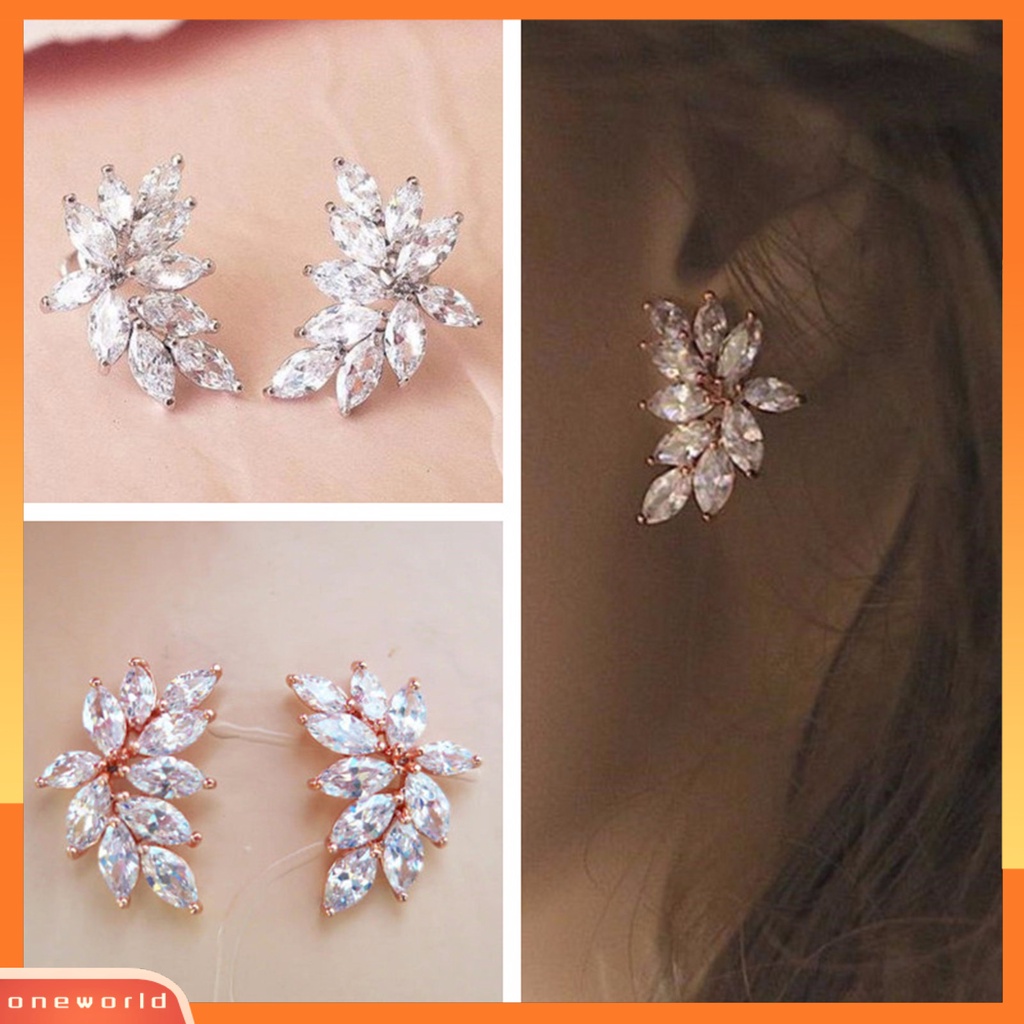 [WOD] 1pasang Anting Juntai Anti Alergi Hias Glittery Chic Bentuk Daun Anting Tusuk Untuk Pacaran