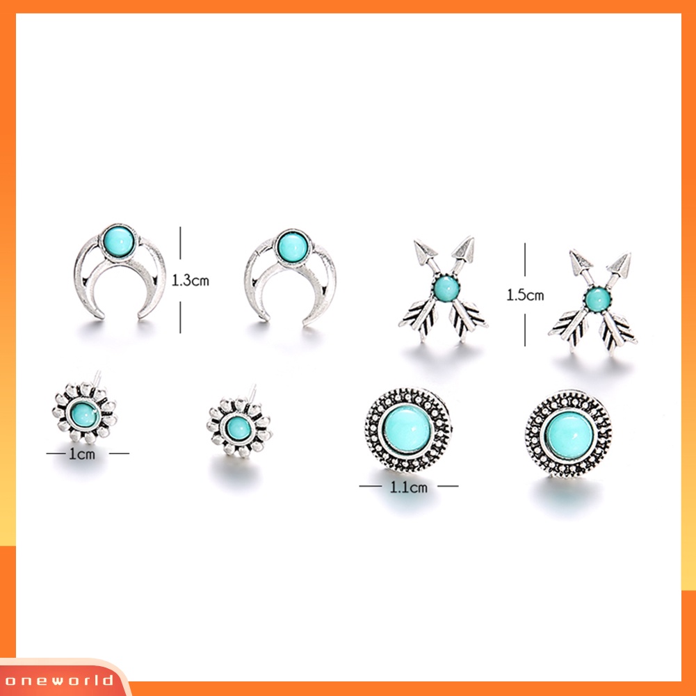 [WOD] 4pasang Gadis Wanita Bunga Panah Telinga Anting-Anting Set Perhiasan Pirus Imitasi