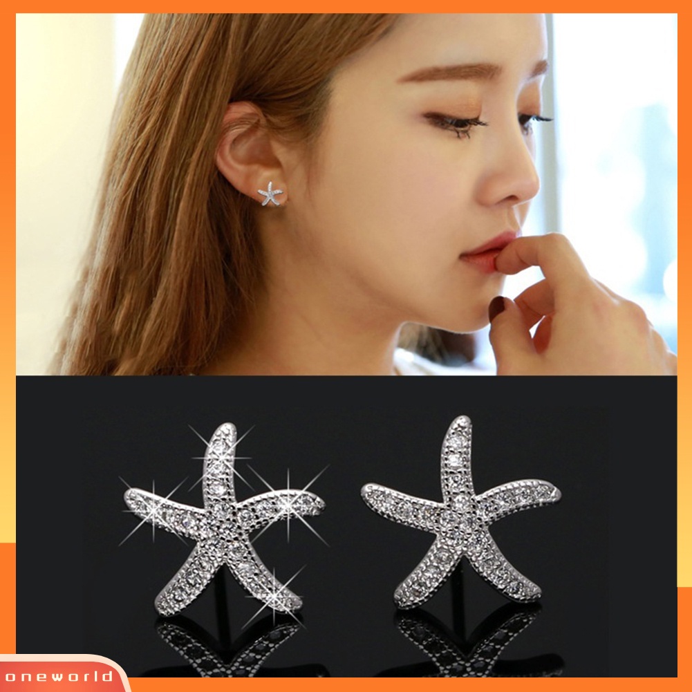 [WOD] Trendi Bintang Laut Cubic Zirconia Ear Studs Earrings Wanita Perjamuan Perhiasan Hadiah