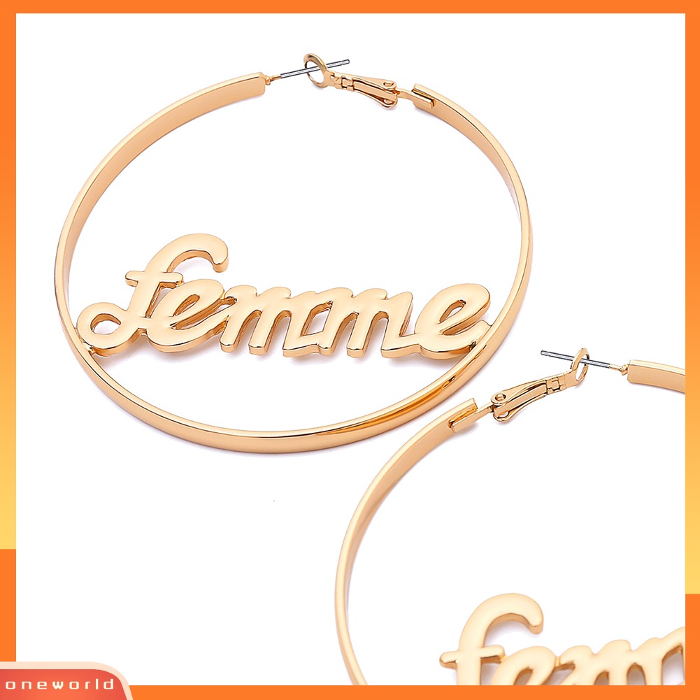 [WOD] Wanita Geometris Femme Bayi Huruf Berongga Hoop Lingkaran Anting Pernyataan Perhiasan
