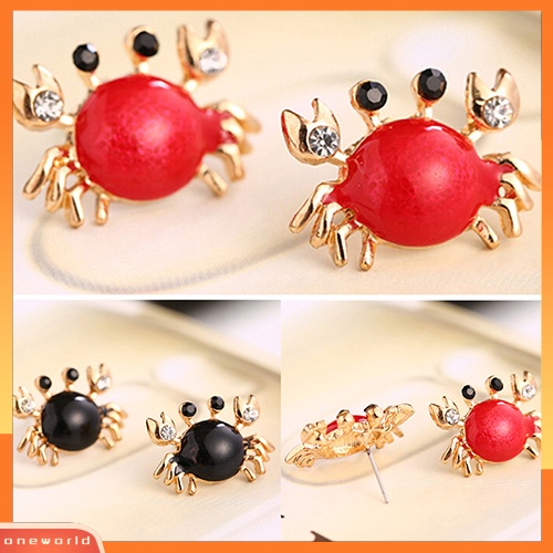 [WOD] Wanita Kehidupan Laut Kepiting Berlian Imitasi Ear Studs Golden Alloy Earrings Fashion Jewelry