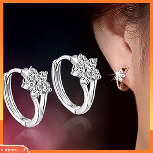 [WOD] Lady Snowflake Silver Plated Leverback Huggie Hoop Earrings Perhiasan