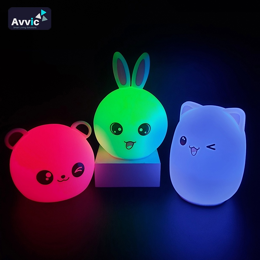 AVVIC Lampu Tidur Karakter Silikon Silicone Lamp LED RGB Night Light Rechargeable Pat Sensor