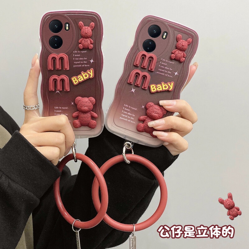 Andyh Desain Baru Untuk Vivo Y16 Y02S Case 3D Cute Bear+ Gelang Warna Solid Fashion Premium Gradient Soft Phone Case Silikon Shockproof Casing Pelindung Penutup Belakang