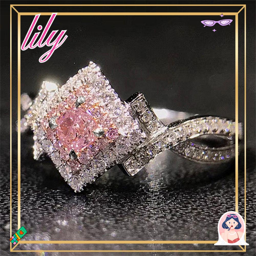 Lily Hari Valentine Perhiasan Fashion Anniversary Tangan Dekorasi Zirkon Batu Cincin Merah Muda Zirkon Perhiasan Rings