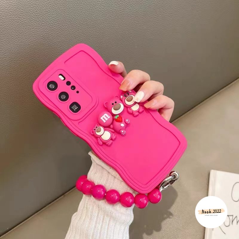 IPHONE Case Gelang Manik-Manik Kompatibel Untuk Iphone7 8 6 6s Plus XR 11 12 14 13 Pro MAX X XS MAX SE Shockproof Tepi Gelombang Sederhana 3D Lucu Loto Dekorasi Soft TPU Back Case Dengan Gelang Hati