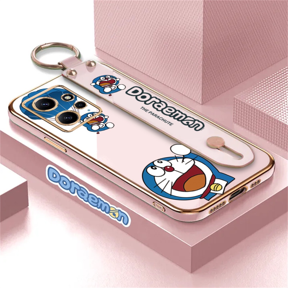 Soft Case OPPO A78 Reno 8T 4G A55 A96 A76 A13S A12e A31 A52 A92 A5 A9 2020 A83 A1K A94 F11 A37 Reno6 5F 4F Kartun Lucu Doraemon Lipat Stand Holder Mewah Plating Penutup Karet