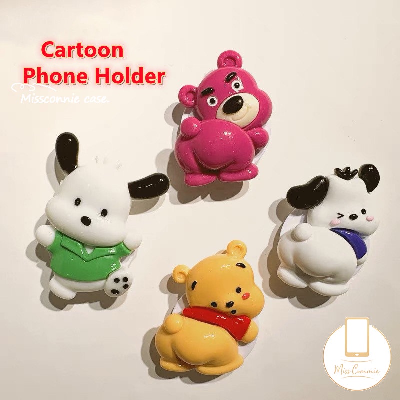 Kartun Lucu Strawberry Bear Manyo Bracket Phone Grip Holder Ring Universal Scalable Phone Stand Holder Korea Lovely Winnie The Pooh SpongeBob Patrick Star Melody Pochacco