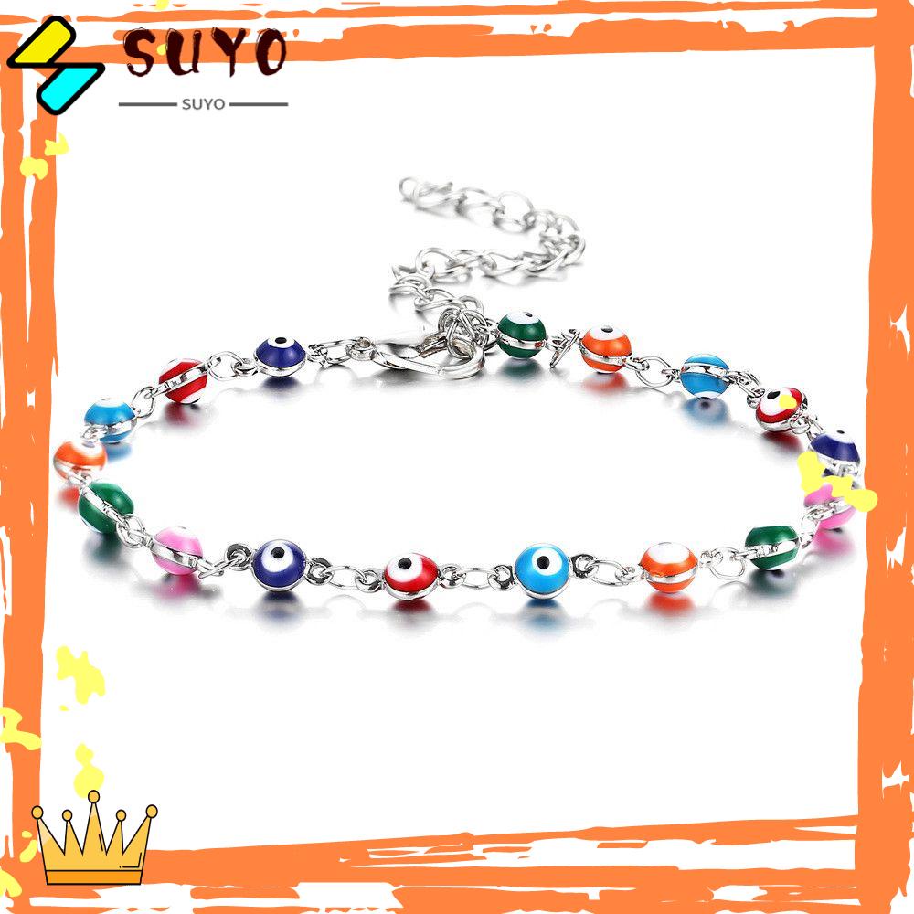 Suyo Eyes Beads Gelang Kaki Musim Panas Alloy Rantai Perak Emas Pantai Bohemian