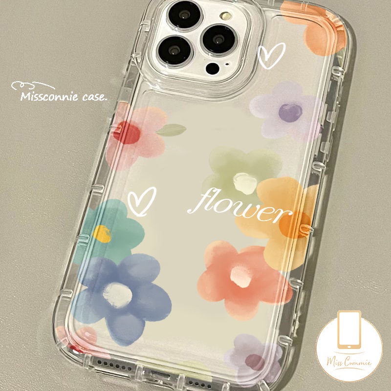 Casing Untuk Realme C53 C55 C12 C11 C21Y C15 C25 C33 C35 9i 5 C25s 6i 5i 5s 7i C30 C20 C25Y C30S C17 C1 C2 C3 C11 2021 Fresh Flower Love Heart Clear Airbag Transpare Shockproof Case