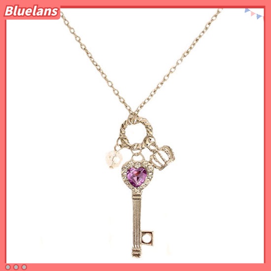 [BLS] Fashion Wanita Cinta Hati Berlian Imitasi Mahkota Kunci Sweater Panjang Kalung Perhiasan