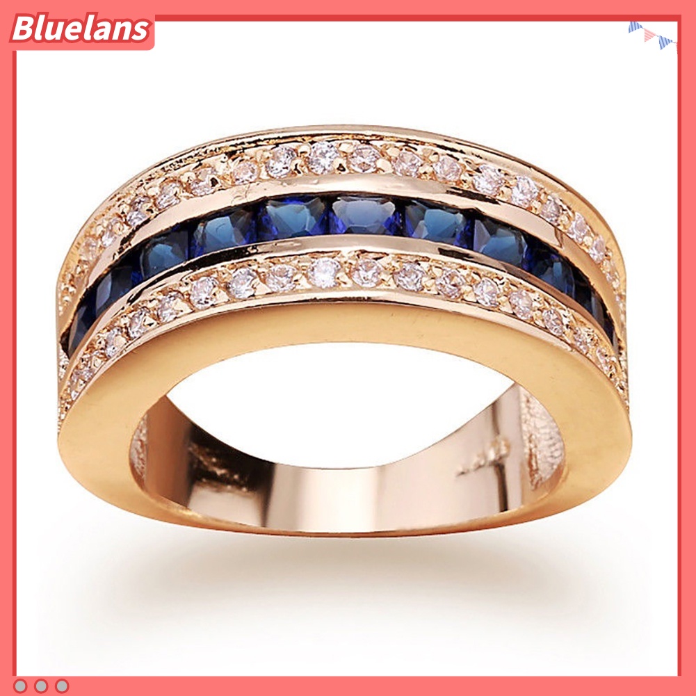 [BLS] Fashion Unisex Berlian Imitasi Mengkilap Bertatahkan Perhiasan Cincin Jari Pertunangan Pengantin