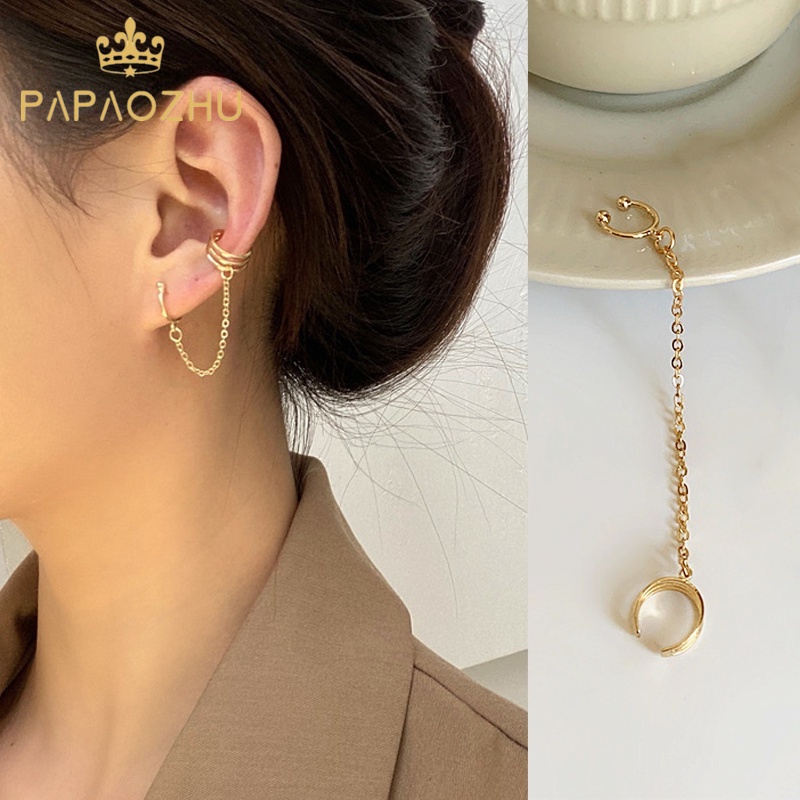 Papaozhu 1PC Chic C Bentuk Emas Rumbai Rantai Klip Anting Untuk Wanita Perempuan Trendi Cuff Earring Trendy Non Piercing Telinga Perhiasan