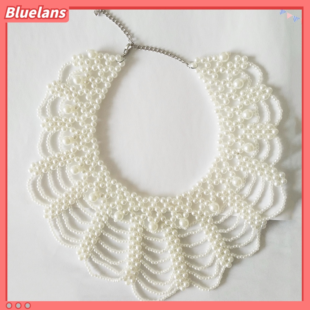 [BLS] Wanita Elegan Melubangi Mutiara Imitasi Choker Bib Collar Statement Necklace