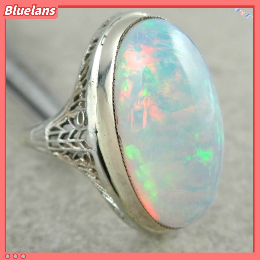 [BLS] Wanita Vintage Besar Buatan Opal Cincin Tunangan Hadiah Perhiasan Anniversary