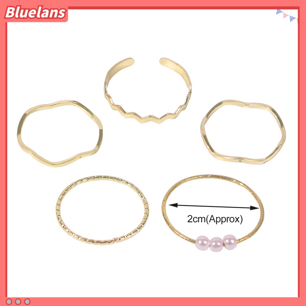 [BLS] 5pcs/set Wanita Dapat Ditumpuk Berlian Imitasi Gelombang Tipis Midi Cincin Buku Jari Cincin Perhiasan Aksesori