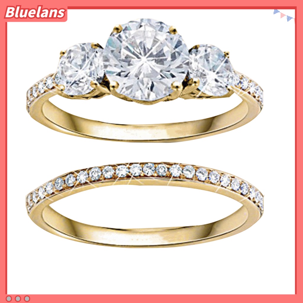 [BLS] 2pcs Cincin Kreatif Hadiah Valentine Alloy Wanita Cubic Zircon Hias Ring Untuk Pernikahan