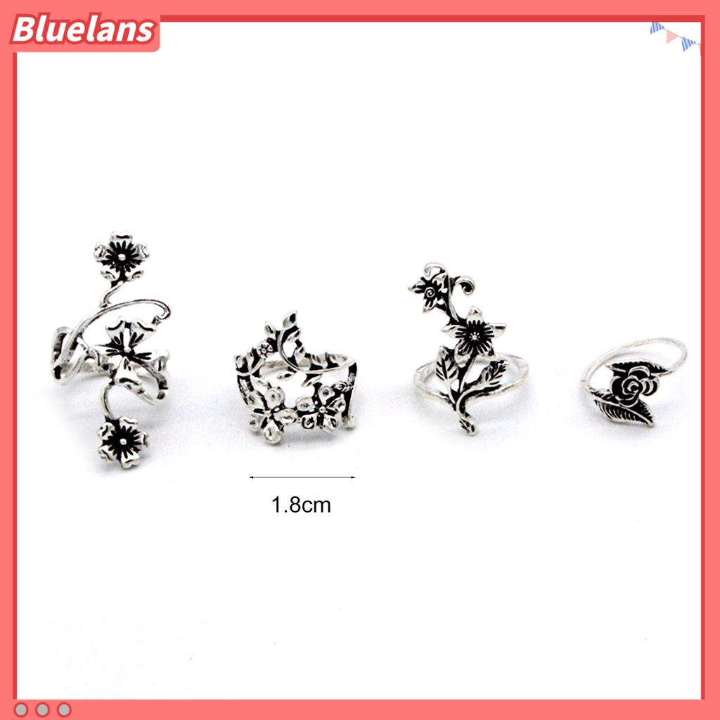 [BLS] 4pcs/set Sederhana Gaya Cina Klasik Knuckle Rings Berongga Diukir Bunga Tumpuk Rings Perhiasan Aksesori