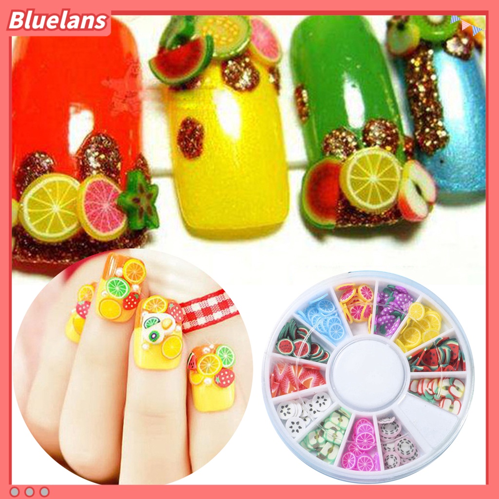 [BLM] 1kotak Irisan Kuku Bentuk Buah Bunga Efek 3D Ultra Tipis Polymer Mixed Nail Art Slime DIY Charms Untuk Perempuan