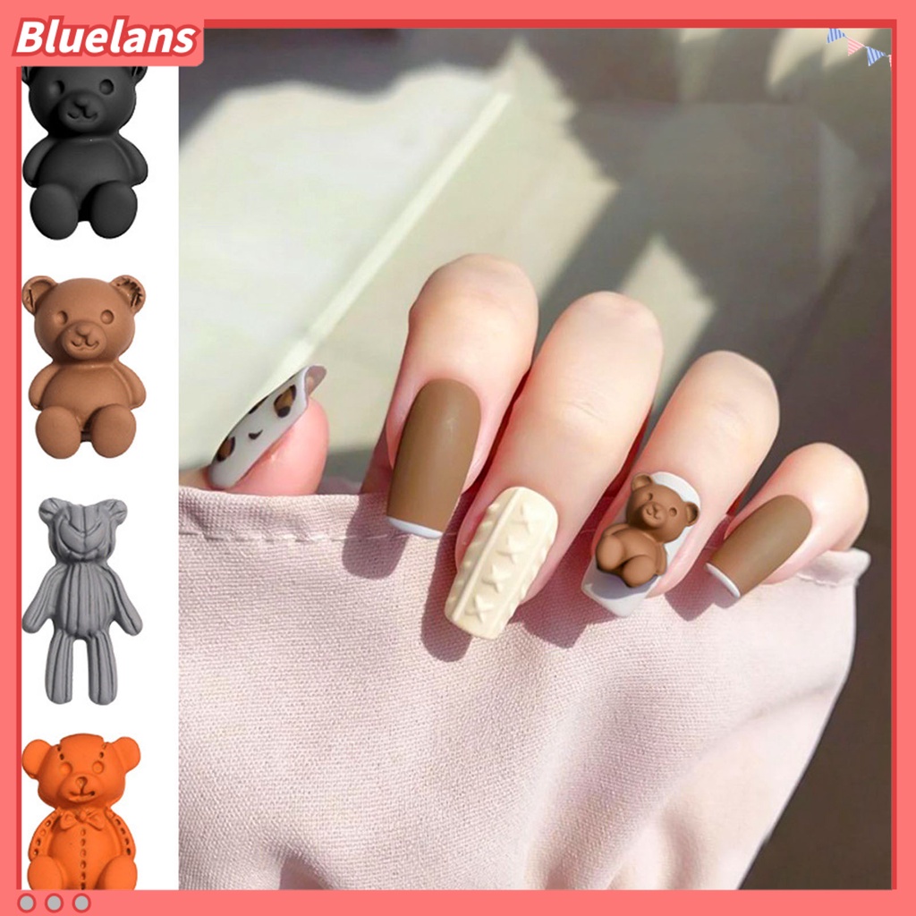 [BLM] 10pcs /Set Hiasan Kuku Permukaan Buram Efek 3D Ringan Lucu Kartun Beruang Nail Art Dekorasi Untuk Perempuan