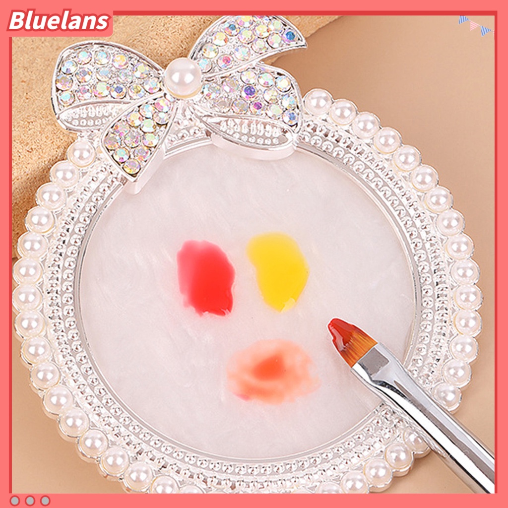 [BLM] Manicure Palette Lovely Bow Hiasan Mutiara Imitasi Baki Penyangkut Pajangan Kuku Stand Gel Polish Pallet Mixing Plate Untuk Salon Kuku