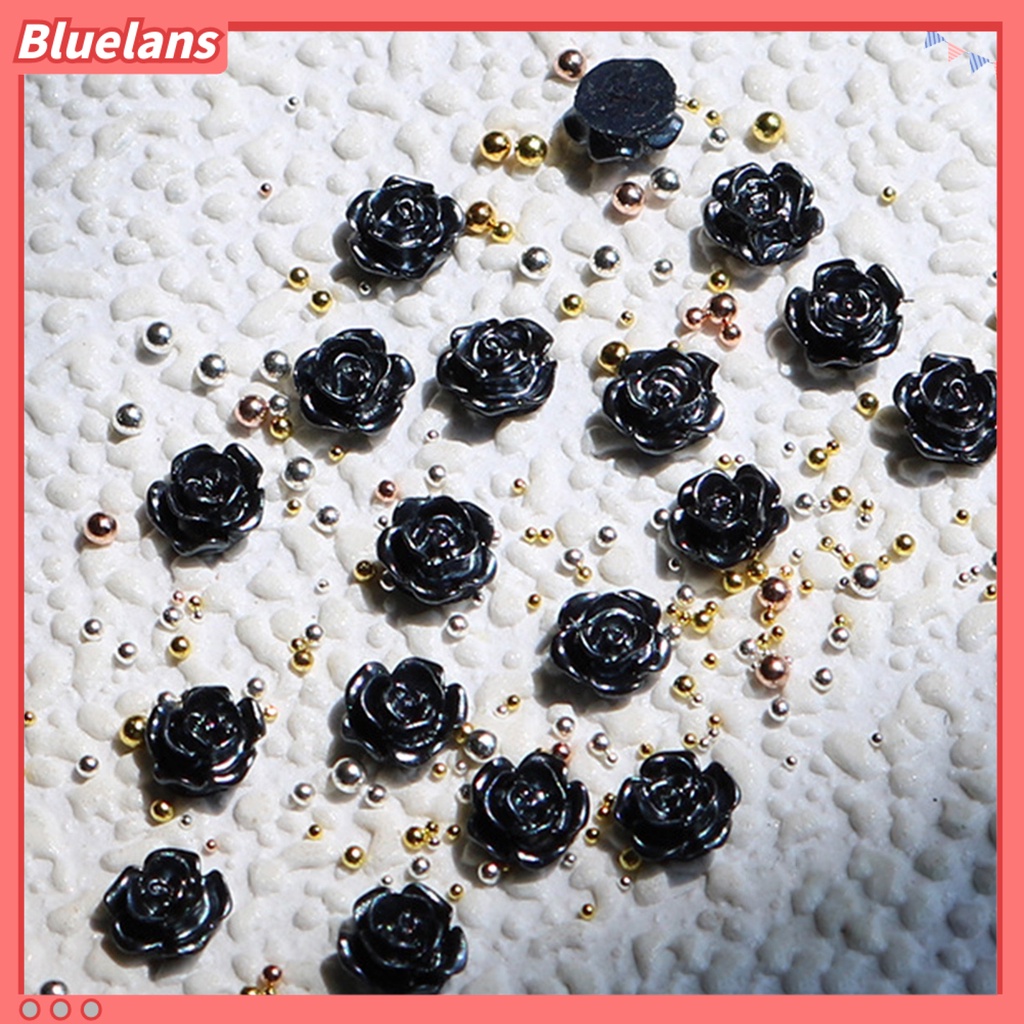 [BLM] 50pcs /Bag Ornamen Kuku Bunga Indah Tiga Dimensi Ringan Dekorasi Kuku Camelia Hitam Untuk Wanita