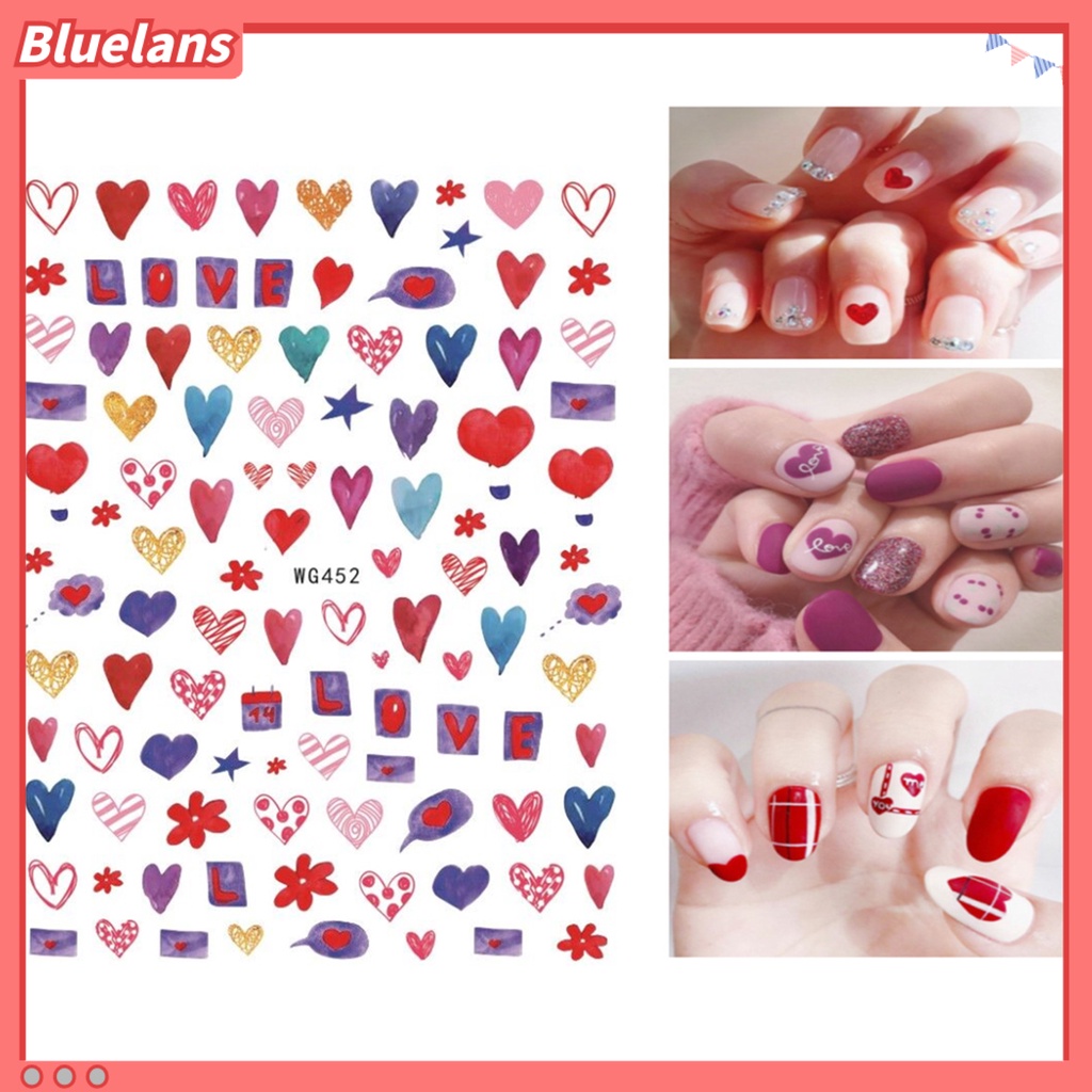 [BLM] Stiker Kuku Romantis Warna-Warni Perekat Diri Kuat Lengket Dapat Dilepas Hias DIY Valentines Day Heart Red Lip Series Nail Art Decal Untuk Salon