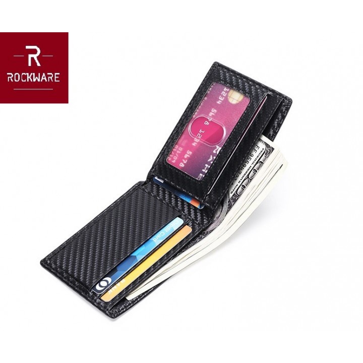 23 ROCKWARE Dompet Pria Bifold Carbon Fiber Wallet RFID Blocking