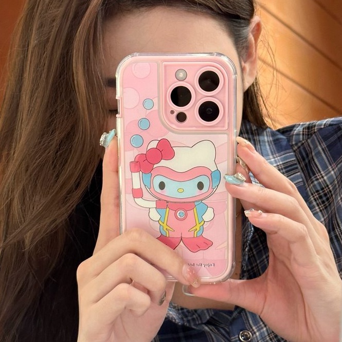 Pink Diving Kitty Soft TPU Case iP iPhone 14 + Plus 11 12 13 Pro Max FTD Girl Woman Casing Apple